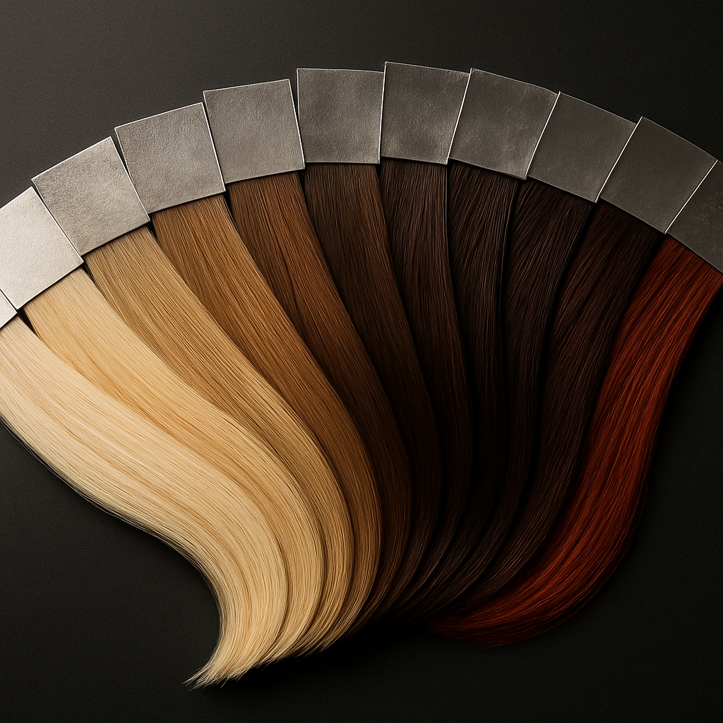 Colour swatches and foils showing a range of professional hair colour tones